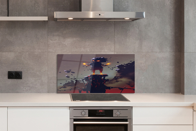 Panel szklany do Kuchni Postać wyłaniająca się z Dymu i Ognia