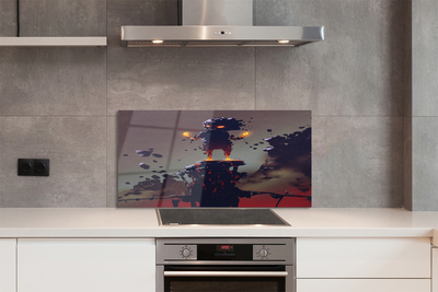 Panel szklany do Kuchni Postać wyłaniająca się z Dymu i Ognia