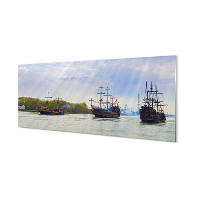 Szkło do Kuchni na Ścianę Statki pod Niebem pełnym Chmur