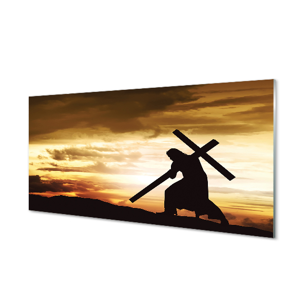 Szklany Panel Jezus krzyż zachód słońca