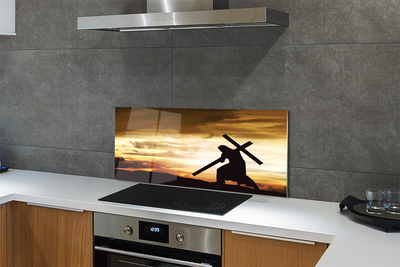 Szkło Ozdobne do Kuchni Jezus na Krzyżu o Zachodzie Słońca