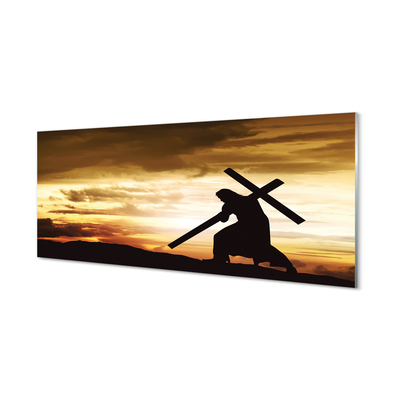 Szklany Panel Jezus krzyż zachód słońca