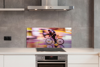 Szklany Panel Człowiek i Rower w Blasku Świateł