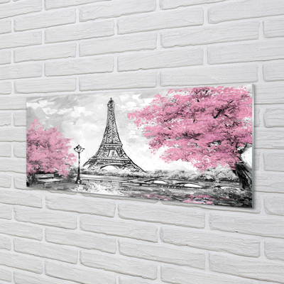 Szklany Panel Paryż drzewa wiosna