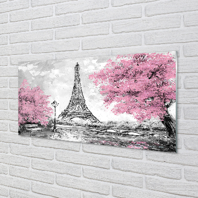 Szklany Panel Paryż drzewa wiosna