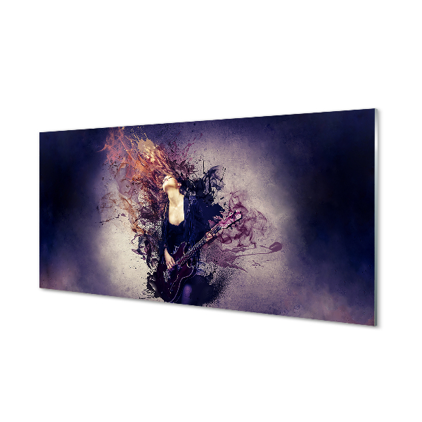 Panel szklany do Kuchni Kobieta Grająca na Gitarze