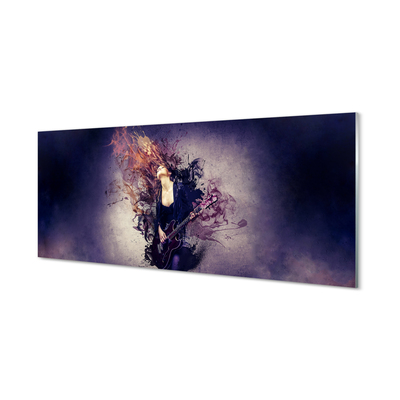 Panel szklany do Kuchni Kobieta Grająca na Gitarze