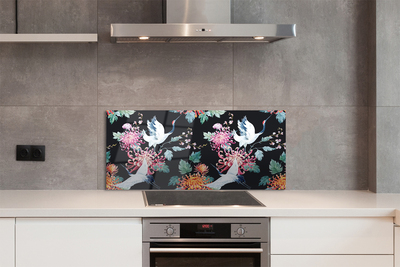 Panel szklany do Kuchni Ptaki w Kwiatowym Ogrodzie