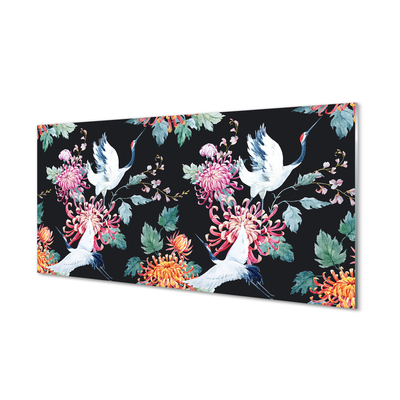 Panel szklany do Kuchni Ptaki w Kwiatowym Ogrodzie