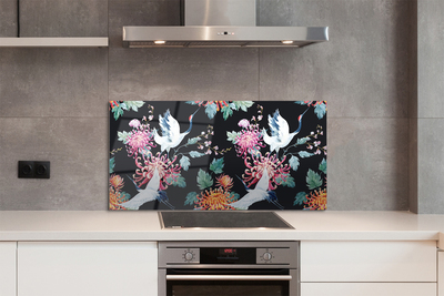 Panel szklany do Kuchni Ptaki w Kwiatowym Ogrodzie