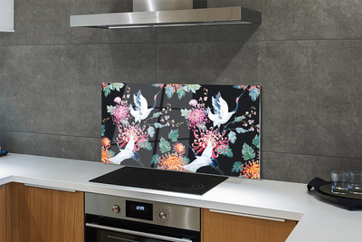 Panel szklany do Kuchni Ptaki w Kwiatowym Ogrodzie