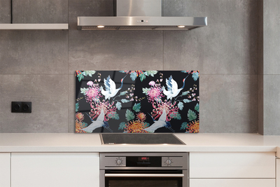 Panel szklany do Kuchni Ptaki w Kwiatowym Ogrodzie