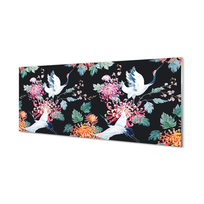 Panel szklany do Kuchni Ptaki w Kwiatowym Ogrodzie