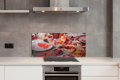 Panel szklany do Kuchni Romantyczna Kolacja z Sercami i Różami