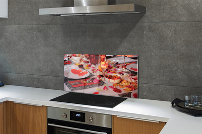 Panel szklany do Kuchni Romantyczna Kolacja z Sercami i Różami