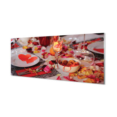 Szklany Panel Serca płatki róż kolacja kieliszki