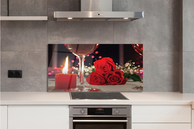 Szklany Panel Róże i Kieliszek przy Świecy