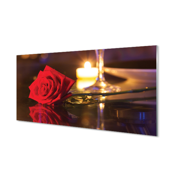 Szklany Panel Róża świeczka kieliszek