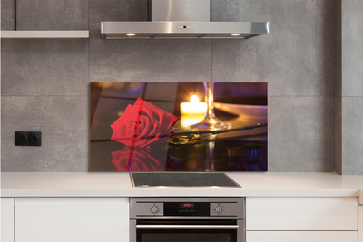 Szklany Panel Róża, Świeca i Kieliszek Wina