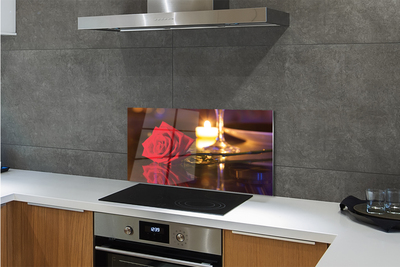 Szklany Panel Róża, Świeca i Kieliszek Wina