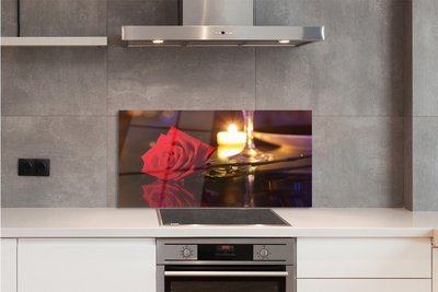 Szklany Panel Róża, Świeca i Kieliszek Wina