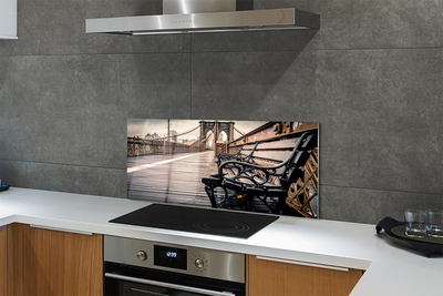 Panel szklany do Kuchni Ławka z Widokiem na Most