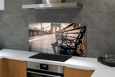 Panel szklany do Kuchni Ławka z Widokiem na Most