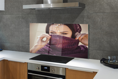 Panel nad Blat Kuchenny Kobieta w Fioletowej Tkaninie