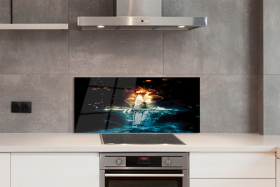 Szklany Panel Magiczny Miecz w Dymie