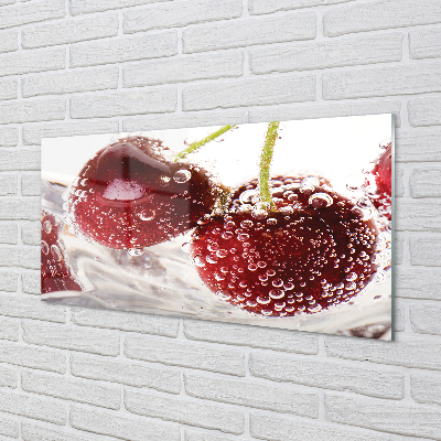 Panel szklany do Kuchni Czereśnie w Kroplach Wody