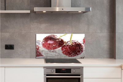 Panel szklany do Kuchni Czereśnie w Kroplach Wody