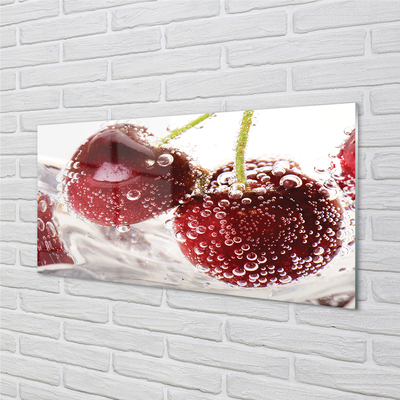 Panel szklany do Kuchni Czereśnie w Kroplach Wody