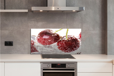 Panel szklany do Kuchni Czereśnie w Kroplach Wody