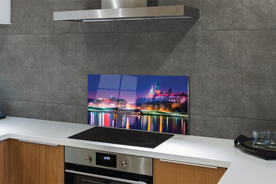Panel Szklany Nocna Panorama Krakowa nad Wisłą