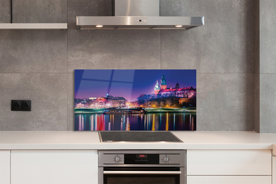 Panel Szklany Nocna Panorama Krakowa nad Wisłą