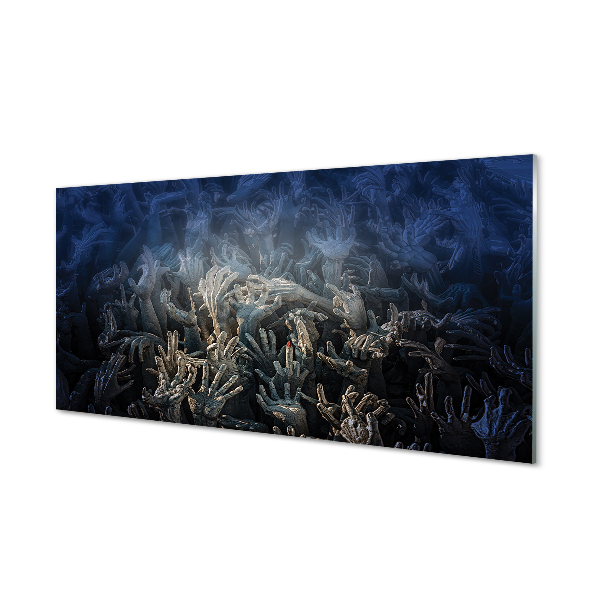 Panel szklany do Kuchni Dłonie w Niebieskiej Poświacie