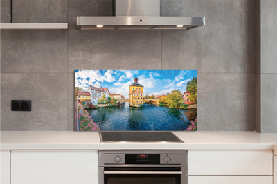 Panel szklany do Kuchni Mosty Starego Miasta o Zmierzchu