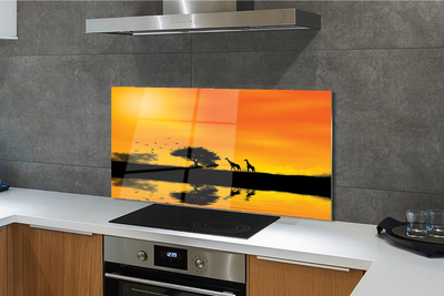 Panel szklany do Kuchni Żyrafy nad Jeziorem o Zachodzie Słońca