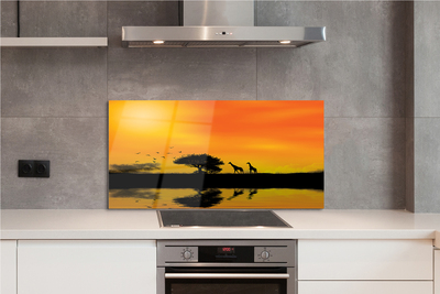 Panel szklany do Kuchni Żyrafy nad Jeziorem o Zachodzie Słońca