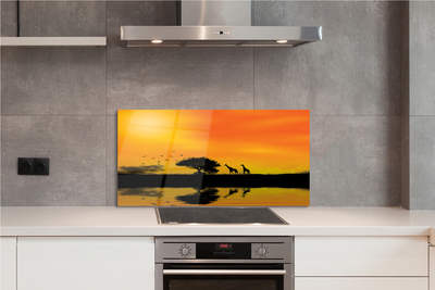 Panel szklany do Kuchni Żyrafy nad Jeziorem o Zachodzie Słońca