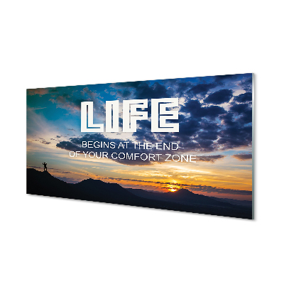 Szkło Ozdobne do Kuchni Napis na tle Nieba o Zachodzie