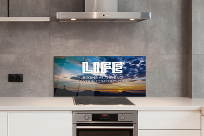 Szkło Ozdobne do Kuchni Napis na tle Nieba o Zachodzie