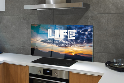 Szkło Ozdobne do Kuchni Napis na tle Nieba o Zachodzie