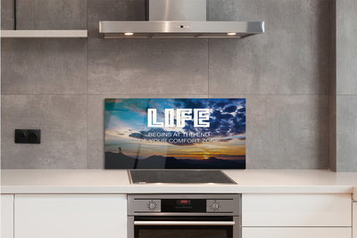 Szkło Ozdobne do Kuchni Napis na tle Nieba o Zachodzie