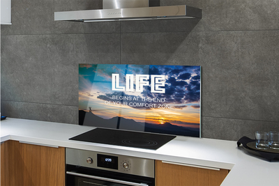 Szkło Ozdobne do Kuchni Napis na tle Nieba o Zachodzie