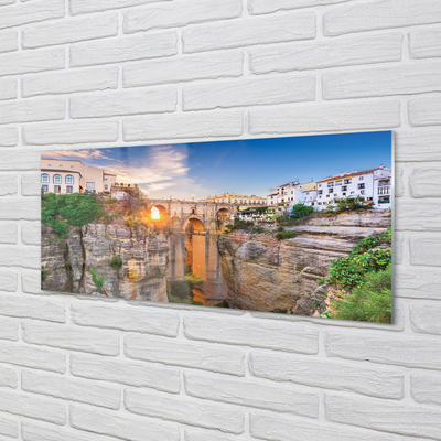 Panel Szklany Most nad Rzeką o Zachodzie Słońca