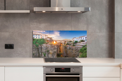 Panel Szklany Most nad Rzeką o Zachodzie Słońca