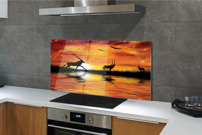 Panel szklany do Kuchni Ptaki nad Jeziorem o Zmierzchu