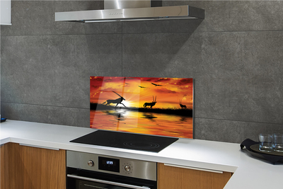 Panel szklany do Kuchni Ptaki nad Jeziorem o Zmierzchu