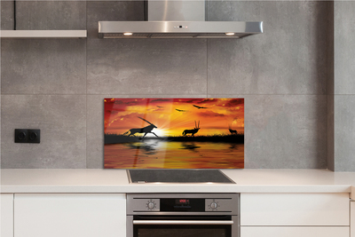 Panel szklany do Kuchni Ptaki nad Jeziorem o Zmierzchu